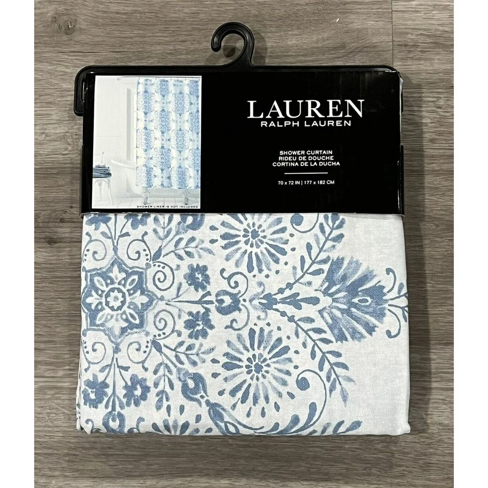 RALPH LAUREN Blue Medallion Flower SHOWER CURTAIN New
